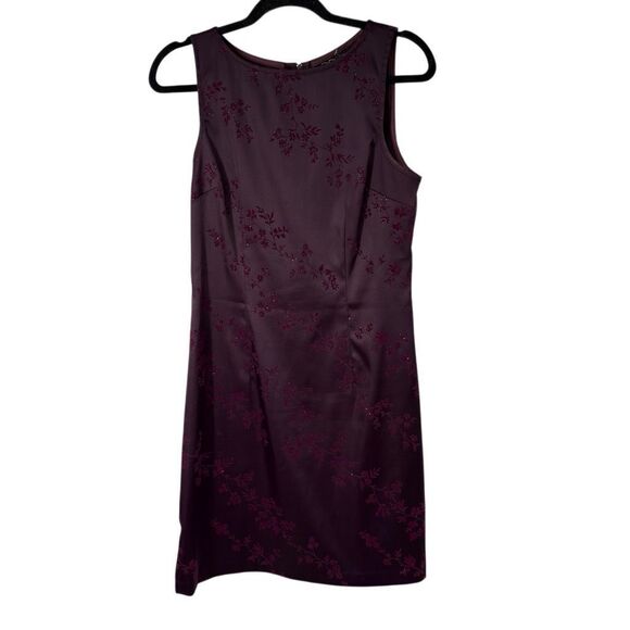 90’s Y2K Dark Plum Glitter Velvet Floral Print Mini Cocktail Dress - Picture 1 of 9